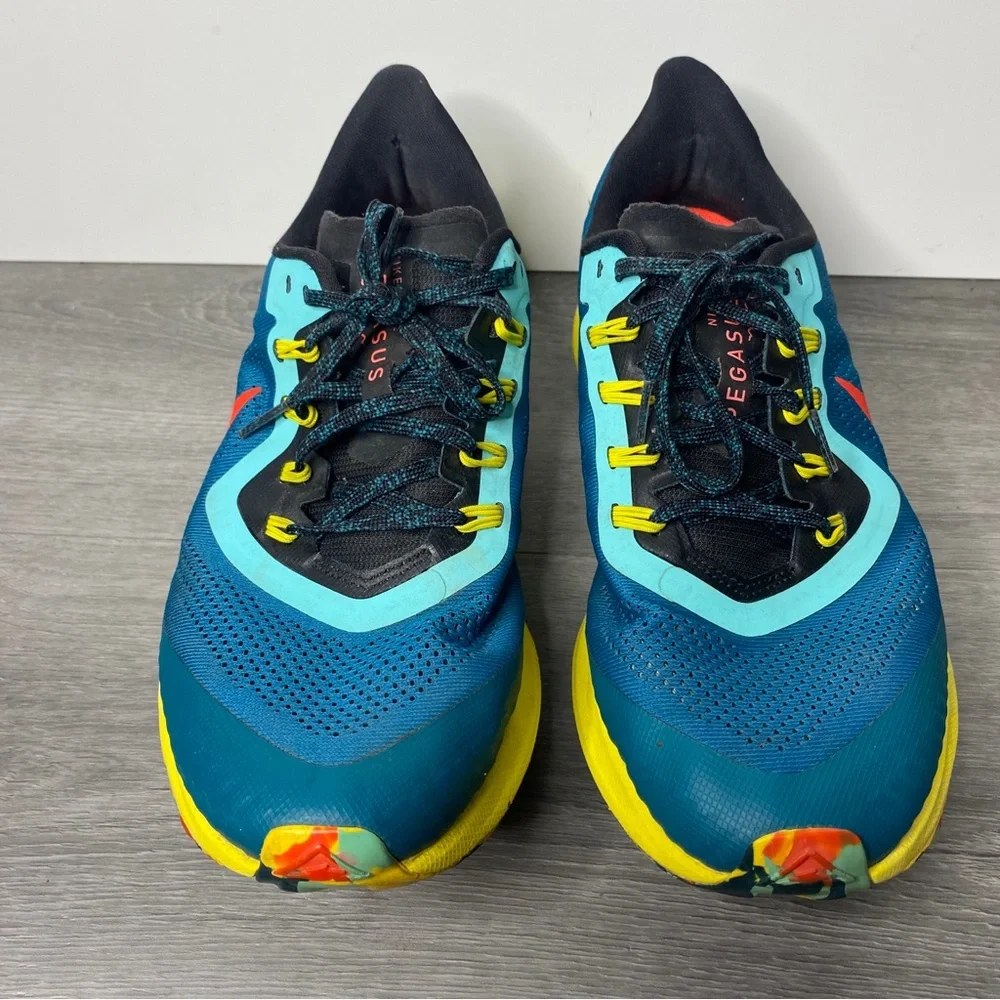 Nike Air Zoom Pegasus 36 Trail Geode Teal Red Yellow Mens Athletic Shoes SZ 9.5
